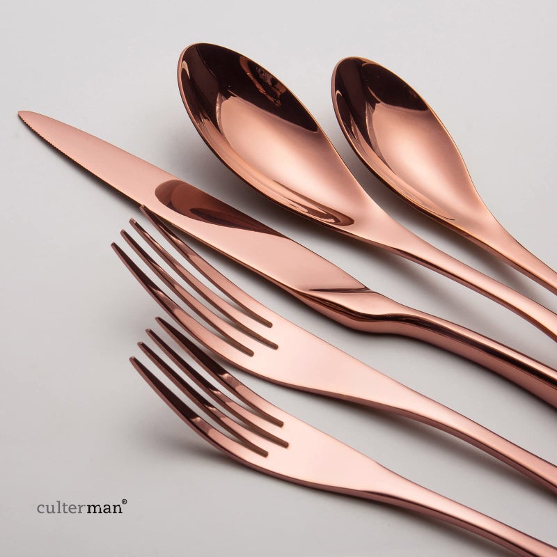 Culterman 20 Piece Rose Gold Flatware Silverware Cutlery Sets,unique modern look,Home & Kitchen Stainless Steel Dinnerware/Tableware/Utensils Set Include Knives/Forks/Spoons.Copper - Image 2